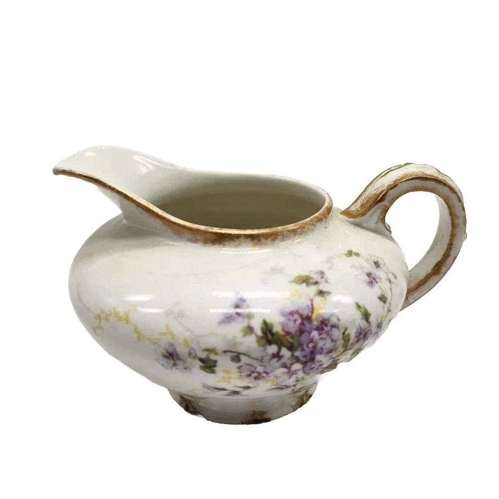 Antique LS&S Limoges‎ France Floral Pink Floral Creamer w/ Gold Edge